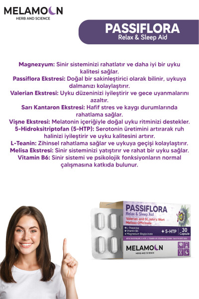 Magniy va 5-HTP bilan boyitilgan Passiflora (passiflora), stress va uyquga yordam beruvchi, 30 kapsula - 22