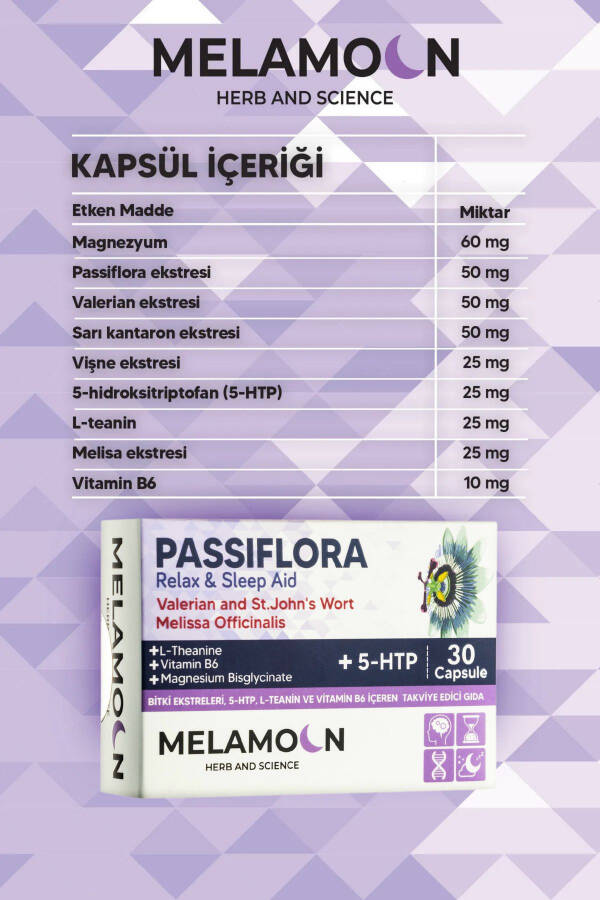 Magniy va 5-HTP bilan boyitilgan Passiflora (passiflora), stress va uyquga yordam beruvchi, 30 kapsula - 6