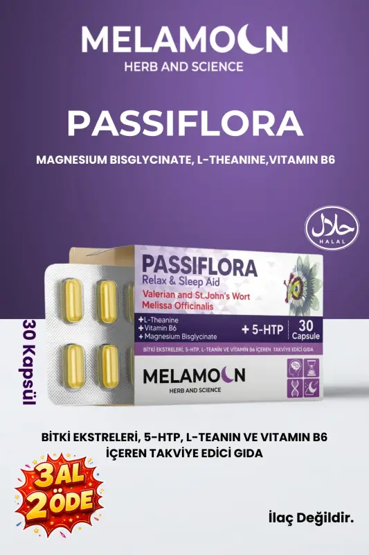 Magniy va 5-HTP bilan boyitilgan Passiflora (passiflora), stress va uyquga yordam beruvchi, 30 kapsula - 1