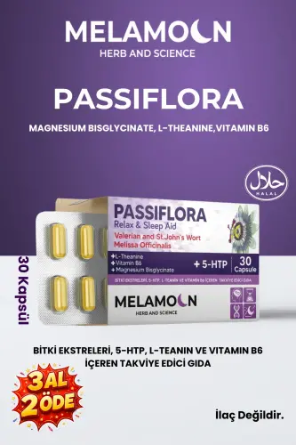 Magniy va 5-HTP bilan boyitilgan Passiflora (passiflora), stress va uyquga yordam beruvchi, 30 kapsula - MELAMOON (1)