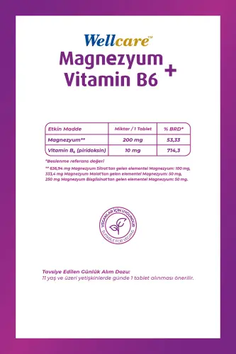 Magniy+vitamin B6 Qo'shimcha Oziq-ovqat Mahsuloti 30 Tabletka - WELLCARE (1)