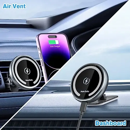 Magjieyx for Magsafe Car Mount Wireless Charger Magnetic Fast Charging Compatible with iPhone 16,15,14,13,12,Pro Max,Mini,Magsafe Case, Air Vent and Stick On Dashboard Car Phone Holder - 2