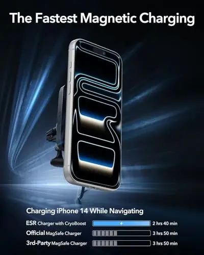 ESR for MagSafe Car Mount Charger with CryoBoost, Phone Cooling MagSafe Car Charger, Magnetic Wireless Car Charging, Air Vent/Dashboard Car Phone Holder for iPhone 17/16/15/14/13/12,S25, Fast Charging - 4