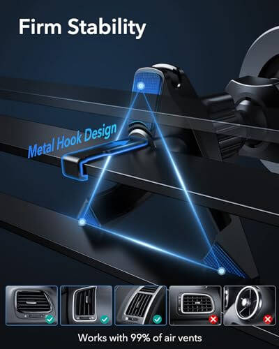 ESR for MagSafe Car Mount, Magnetic Phone Holder for Car Air Vent, Car Phone Holder Mount for iPhone 17/16/16e/15/14/13/12/Samsung, All Smartphones(2 Metal Rings Included),Charging Not Supported - 5