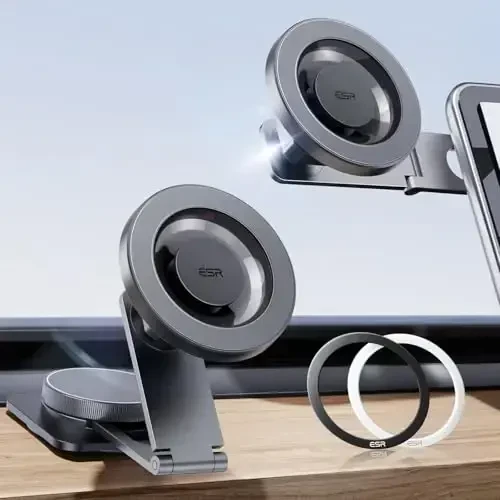 ESR for MagSafe Car Mount, Car Phone Holder, Tesla Touchscreen Car Mount, Magnetic Phone Holder for Car, for iPhone 17/16/16e/15/14/13/12, S25, Pixel 10, Charging Not Supported(2 Metal Rings Included) - 1