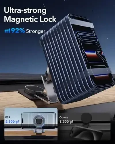 ESR for MagSafe Car Mount, Car Phone Holder, Tesla Touchscreen Car Mount, Magnetic Phone Holder for Car, for iPhone 17/16/16e/15/14/13/12, S25, Pixel 10, Charging Not Supported(2 Metal Rings Included) - 5