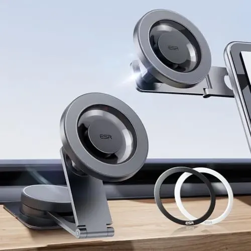 ESR for MagSafe Car Mount, Magnetic Car Mount,Dashboard/Tesla Touchscreen Phone Holder, Magnetic Phone Holder for Car, for iPhone 17-12, Samsung S26/S25,Charging Not Supported(2 Metal Rings Included) - ESR