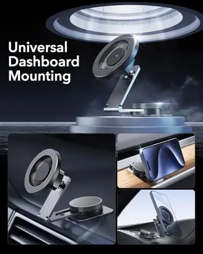 ESR for MagSafe Car Mount, Car Phone Holder for iPhone 17-12,Samsung/Google | Dashboard/Tesla Touchscreen Phone Holder, Magnetic Phone Holder for Car, Charging Not Supported(2 Metal Rings Included) - 2