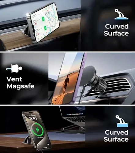 for MagSafe Car Mount Wireless Charger, 2-in-1 Dashboard and Air Vent Mount, Strong Adhesive, Heat Resistant, 360° Rotation, Magnetic Phone Holder for Your Car Accessories for iPhone 16/15 Pro Max - 3