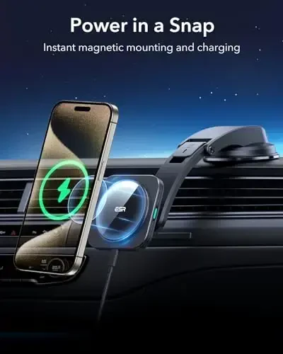 ESR for MagSafe Car Mount Charger, Dashboard Magnetic Wireless Car Charger Mount, Compatible with MagSafe Car Charger, for iPhone 17/16/15/14/13/12, Galaxy S25, Fast Charging, Car Accessories, Black - 2