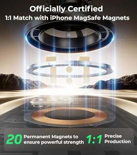 【20X Official Certified Magnets 】for MagSafe Car Mount, 2in1 Dashboard Air Vent Phone Holder, Strong Adhesive, Heat Resistant, 360° Rotation, Fits for iPhone 16, Best Travel Accessories for Men&Women - 3