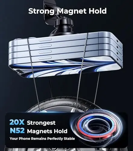 【20X Official Certified Magnets 】for MagSafe Car Mount, 2in1 Dashboard Air Vent Phone Holder, Strong Adhesive, Heat Resistant, 360° Rotation, Fits for iPhone 16, Best Travel Accessories for Men&Women - 5