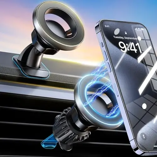 【20X Official Certified Magnets 】for MagSafe Car Mount, 2in1 Dashboard Air Vent Phone Holder, Strong Adhesive, Heat Resistant, 360° Rotation, Fits for iPhone 16, Best Travel Accessories for Men&Women - 1