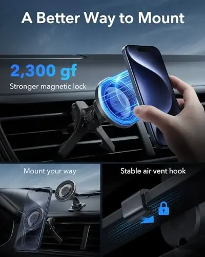 ESR for MagSafe Car Mount, Magnetic Car Phone Holder Mount, Air Vent/Dashboard Magnetic Phone Mount for iPhone 17/16/15/14/13/12, Galaxy S25, Pixel 10, Strong Magnets, Charging Not Supported - ESR (1)