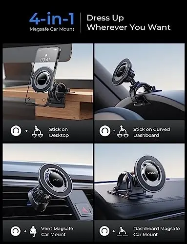LISEN for Magsafe Car Mount, Magnetic Phone Holder for Car Vent Phone Mount, Hands Free Phone Mount for Car Accessories Dashboard Windshield Vent Cell Phone Holder for iPhone Car Mount Silver Kits - 3