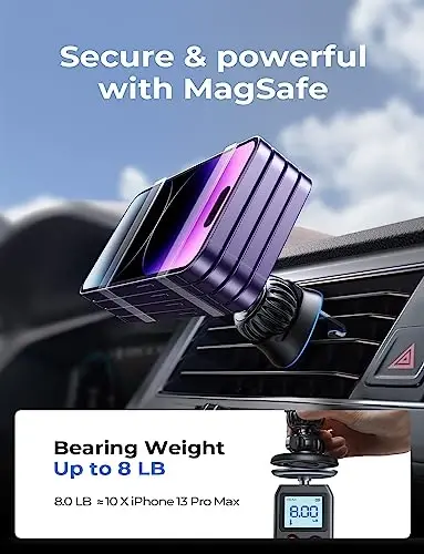 LISEN for Magsafe Car Mount, Magnetic Phone Holder for Car Vent Phone Mount, Hands Free Phone Mount for Car Accessories Dashboard Windshield Vent Cell Phone Holder for iPhone Car Mount Silver Kits - 6