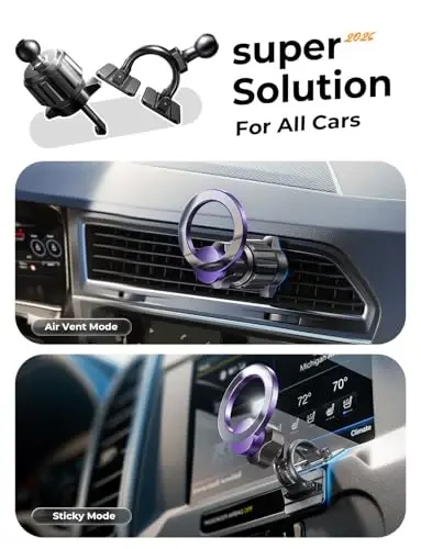 LISEN for MagSafe Car Mount, Magnetic Phone Holder, 360 Hands Free Vent iPhone Magnetic Car Mount, Magnet Phone Holder with Dashboard Pads & Mats for iPhone 17 16 15 14 13 12 Pro Max Plus Mini,Purple - 4
