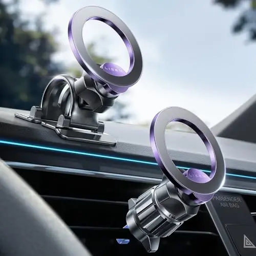 LISEN [Pro-Purple Magnetic Car Phone Holder [Upgrade 3M ] Car Magnet Phone Mount [ Ultra Strong Magnets] for Mag Safe Car Mount [Vent&Dash] Car Accessories for Men Women fit iPhone 17-12 Kits 