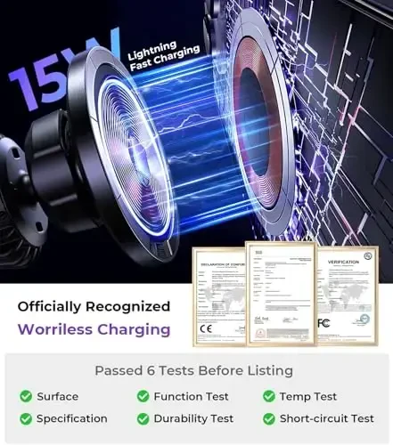 for MagSafe Car Mount Wireless Charger, 2-in-1 Dashboard and Air Vent Mount, Strong Adhesive, Heat Resistant, 360° Rotation, Magnetic Phone Holder for Your Car Accessories for iPhone 16/15 Pro Max - 5