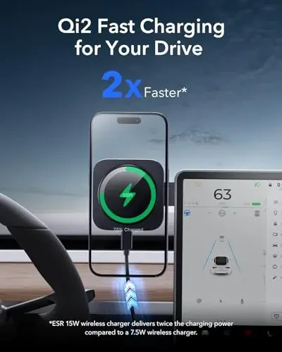 MagSafe avtomobil zaryadlovchi qurilmasi uchun ESR, buklanadigan asboblar paneli magnit simsiz avtomobil zaryadlovchi, MagSafe zaryadlash uchun, Tesla sensorli ekranli avtomobil telefon ushlagichi iPhone 17/16/15/14/13/12, S25, Pixel 10, kuchli magnitlar - 3