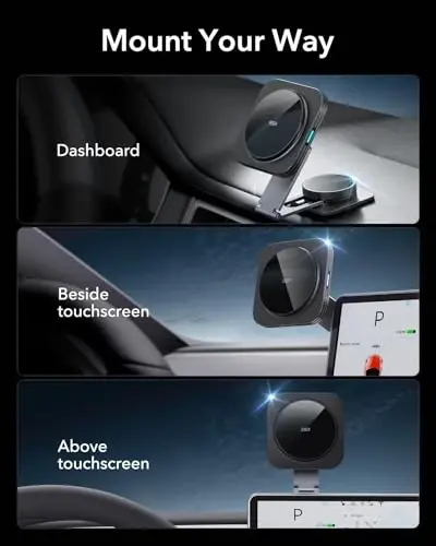 MagSafe avtomobil zaryadlovchi qurilmasi uchun ESR, buklanadigan asboblar paneli magnit simsiz avtomobil zaryadlovchi, MagSafe zaryadlash uchun, Tesla sensorli ekranli avtomobil telefon ushlagichi iPhone 17/16/15/14/13/12, S25, Pixel 10, kuchli magnitlar - 4