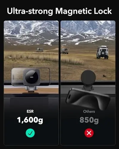 MagSafe avtomobil zaryadlovchi qurilmasi uchun ESR, buklanadigan asboblar paneli magnit simsiz avtomobil zaryadlovchi, MagSafe zaryadlash uchun, Tesla sensorli ekranli avtomobil telefon ushlagichi iPhone 17/16/15/14/13/12, S25, Pixel 10, kuchli magnitlar - 5