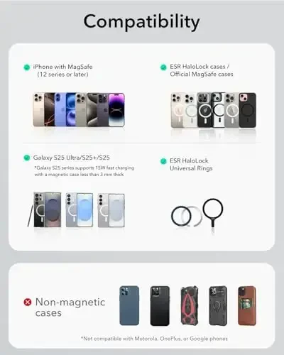 MagSafe avtomobil zaryadlovchi qurilmasi uchun ESR, buklanadigan asboblar paneli magnit simsiz avtomobil zaryadlovchi, MagSafe zaryadlash uchun, Tesla sensorli ekranli avtomobil telefon ushlagichi iPhone 17/16/15/14/13/12, S25, Pixel 10, kuchli magnitlar - 6
