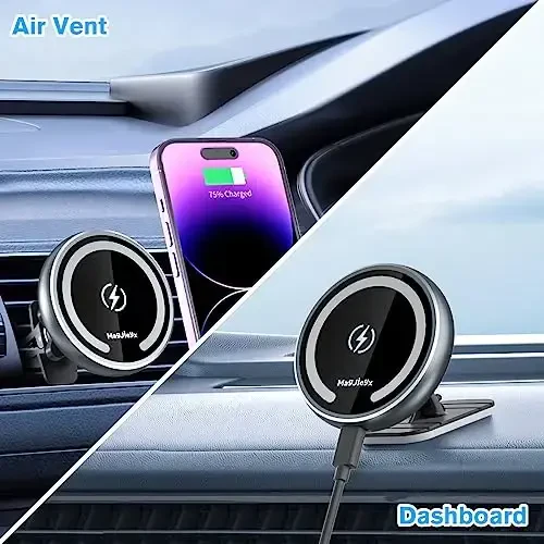 Magsafe Avtomobilga O‘rnatish uchun Simsiz Zaryadlovchi Qurilma, Magnit Tez Zaryadlash iPhone 15, 14, 13, 12, Pro Max, Mini, Magsafe Qopqoq, Havolandırish va Dashboardiga Yopishtirish uchun Avtomobil Telefon Tutqich bilan mos keladi - MAGJIEYX (1)