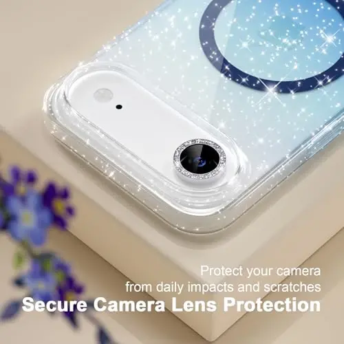 MagSafe bilan mos iPhone 17 Air uchun Choiche Magnetic g‘ilofi, olmossimon kamerali linza himoya vositalariga ega ayollar uchun yoqimli yaltiroq va charaqlaydigan telefon g‘ilofi, Harbiy darajadagi tushishdan himoya 6.5
