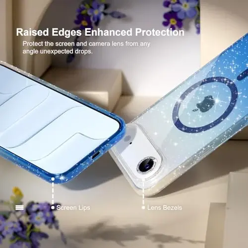 MagSafe bilan mos iPhone 17 Air uchun Choiche Magnetic g‘ilofi, olmossimon kamerali linza himoya vositalariga ega ayollar uchun yoqimli yaltiroq va charaqlaydigan telefon g‘ilofi, Harbiy darajadagi tushishdan himoya 6.5