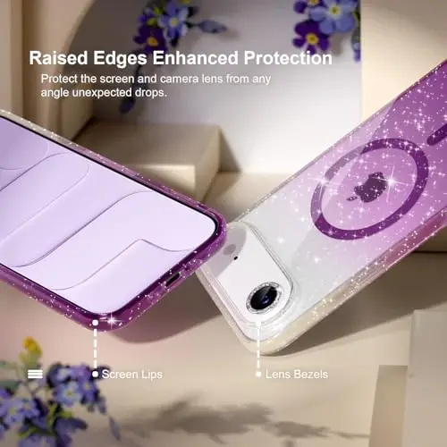 MagSafe-ga mos iPhone 17 Air g‘ilofli Choiche Magnetic, Olmos kamera linza himoya qatlamiga ega ayollar uchun yoqimli yaltiroq va porloq telefon g‘ilofi, Harbiy darajadagi tushishdan himoya 6.5