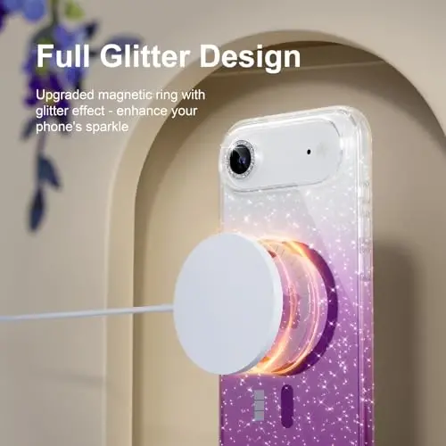 MagSafe-ga mos iPhone 17 Air g‘ilofli Choiche Magnetic, Olmos kamera linza himoya qatlamiga ega ayollar uchun yoqimli yaltiroq va porloq telefon g‘ilofi, Harbiy darajadagi tushishdan himoya 6.5