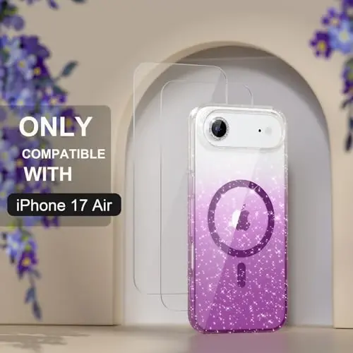 MagSafe-ga mos iPhone 17 Air g‘ilofli Choiche Magnetic, Olmos kamera linza himoya qatlamiga ega ayollar uchun yoqimli yaltiroq va porloq telefon g‘ilofi, Harbiy darajadagi tushishdan himoya 6.5