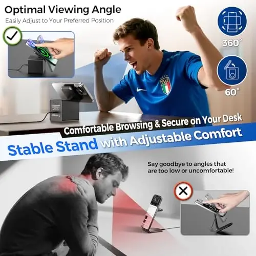 3-in-1 Wireless Charging Station for MagSafe, Fast 15W Magnetic Charger Stand for iPhone 17 16 15 14 13 12, Apple Watch & AirPods, Foldable Travel Charger with Night Light (18W Adapter Included) - 4