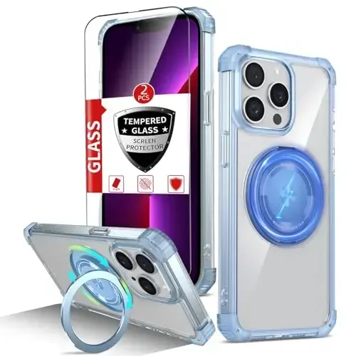IYTRRYH for iPhone 13 Pro Case Compatible with MagSafe Magnetic,with 2 Screen Protectors,Built-in 360° Kickstand Ring,Military Grade Drop Shockproof Heavy Duty Protection for 13 Pro Phone Case Blue 