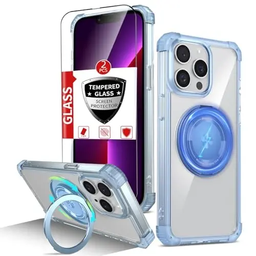 IYTRRYH for iPhone 13 Pro Case Compatible with MagSafe Magnetic,with 2 Screen Protectors,Built-in 360° Kickstand Ring,Military Grade Drop Shockproof Heavy Duty Protection for 13 Pro Phone Case Blue - 1