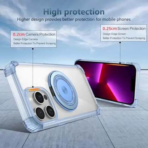 IYTRRYH for iPhone 13 Pro Case Compatible with MagSafe Magnetic,with 2 Screen Protectors,Built-in 360° Kickstand Ring,Military Grade Drop Shockproof Heavy Duty Protection for 13 Pro Phone Case Blue - 8