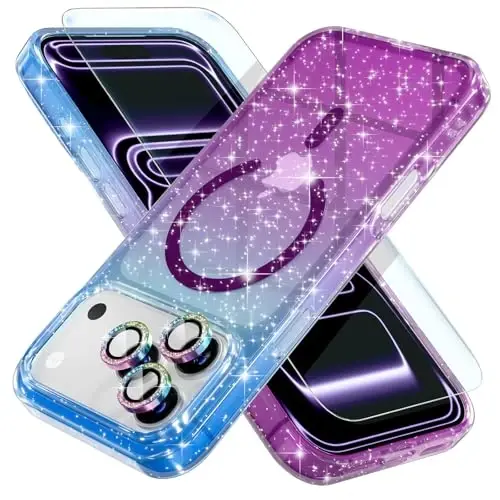 Choiche Magnetic for iPhone 17 Pro Max Case Compatible with MagSafe, Women Cute Glitter Sparkly Phone Case with Diamond Camera Lens Protectors, Military-Grade Drop Protection 6.9