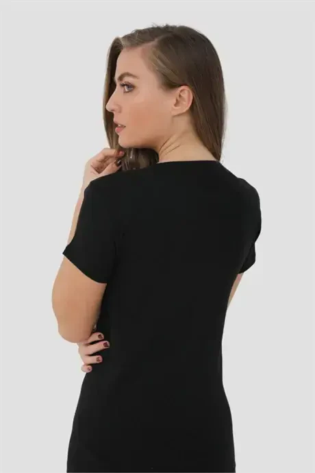 Майка женская с коротким рукавом Angelino Innerwear черная с ребристой вязкой - 4