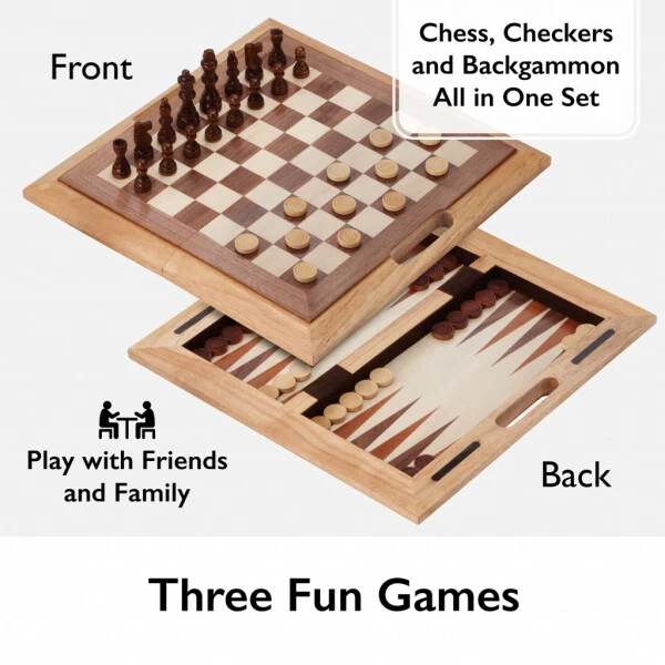 Mainstreet Classics DutcModazonean 3-in-1 Game Set, Chess, Checkers, Backgammon - 4