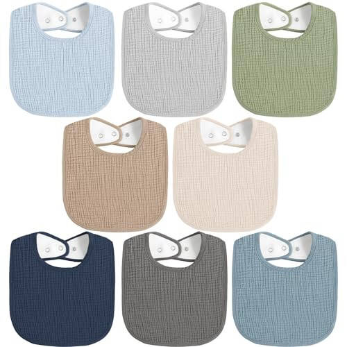 MairMore 8 Pack Baby Muslin Bibs 100% Cotton Bibs for Boys Girls,Soft and Absorbent Bib Set for Feeding and Drooling - 10