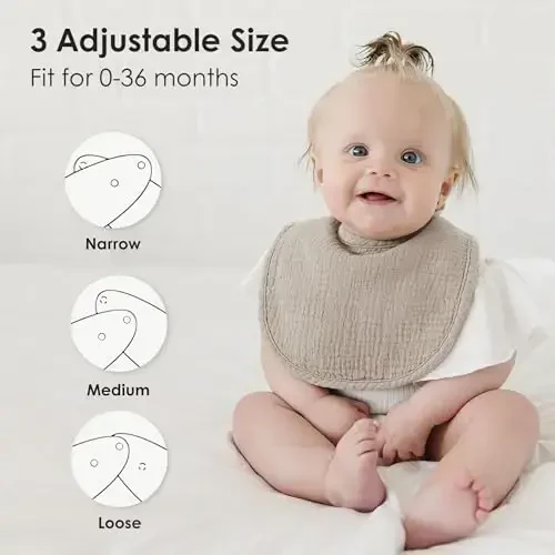 MairMore 8-Pack Baby Muslin Bibs, Soft Cotton Drool Bibs for Boys Girls, Adjustable and Absorbent Newborn Bib Set for Feeding and Drooling - MAIRMORE (1)