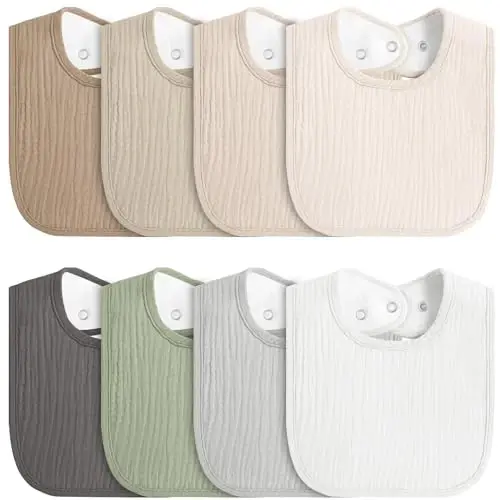 MairMore 8-Pack Baby Muslin Bibs, Soft Cotton Drool Bibs for Boys Girls, Adjustable and Absorbent Newborn Bib Set for Feeding and Drooling - 1