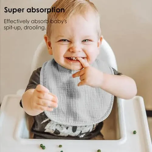 MairMore 8 штук Детские Муслиновые Слюнявчики 100% Хлопковые Слюнявчики для Мальчиков и Девочек, Мягкий и Впитывающий Набор Слюнявчиков для Кормления и Слюнотечения - 12