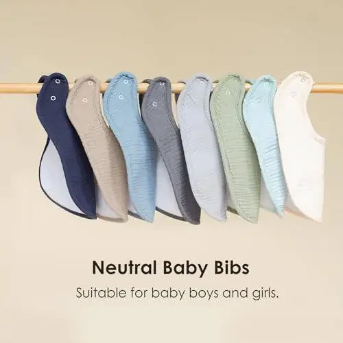 MairMore 8 штук Детские Муслиновые Слюнявчики 100% Хлопковые Слюнявчики для Мальчиков и Девочек, Мягкий и Впитывающий Набор Слюнявчиков для Кормления и Слюнотечения - 14