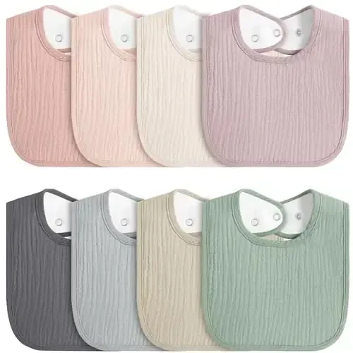 MairMore 8-Pack Baby Muslin Bibs, Soft Cotton Drool Bibs for Boys Girls, Adjustable and Absorbent Newborn Bib Set for Feeding and Drooling - 1
