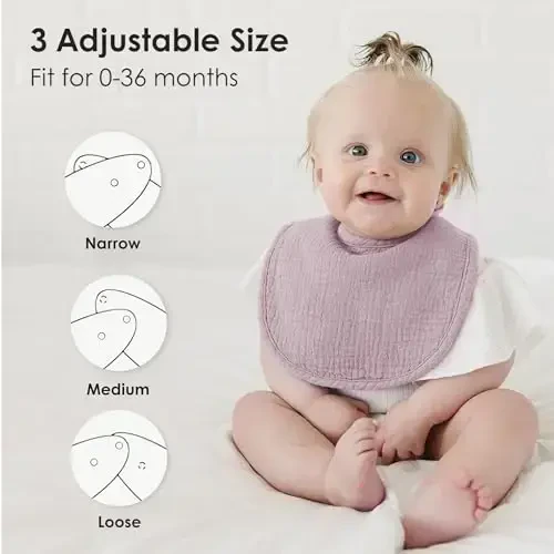 MairMore 8-Pack Baby Muslin Bibs, Soft Cotton Drool Bibs for Boys Girls, Adjustable and Absorbent Newborn Bib Set for Feeding and Drooling - MAIRMORE (1)