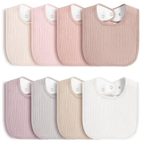 MairMore 8-Pack Baby Muslin Bibs, Soft Cotton Drool Bibs for Boys Girls, Adjustable and Absorbent Newborn Bib Set for Feeding and Drooling 