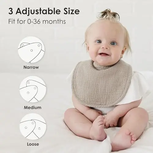 MairMore 8-Pack Baby Muslin Bibs, Soft Cotton Drool Bibs for Boys Girls, Adjustable and Absorbent Newborn Bib Set for Feeding and Drooling - MAIRMORE (1)