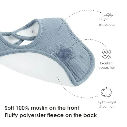 MairMore 8-Pack Baby Muslin Bibs, Soft Cotton Drool Bibs for Boys Girls, Adjustable and Absorbent Newborn Bib Set for Feeding and Drooling - 3